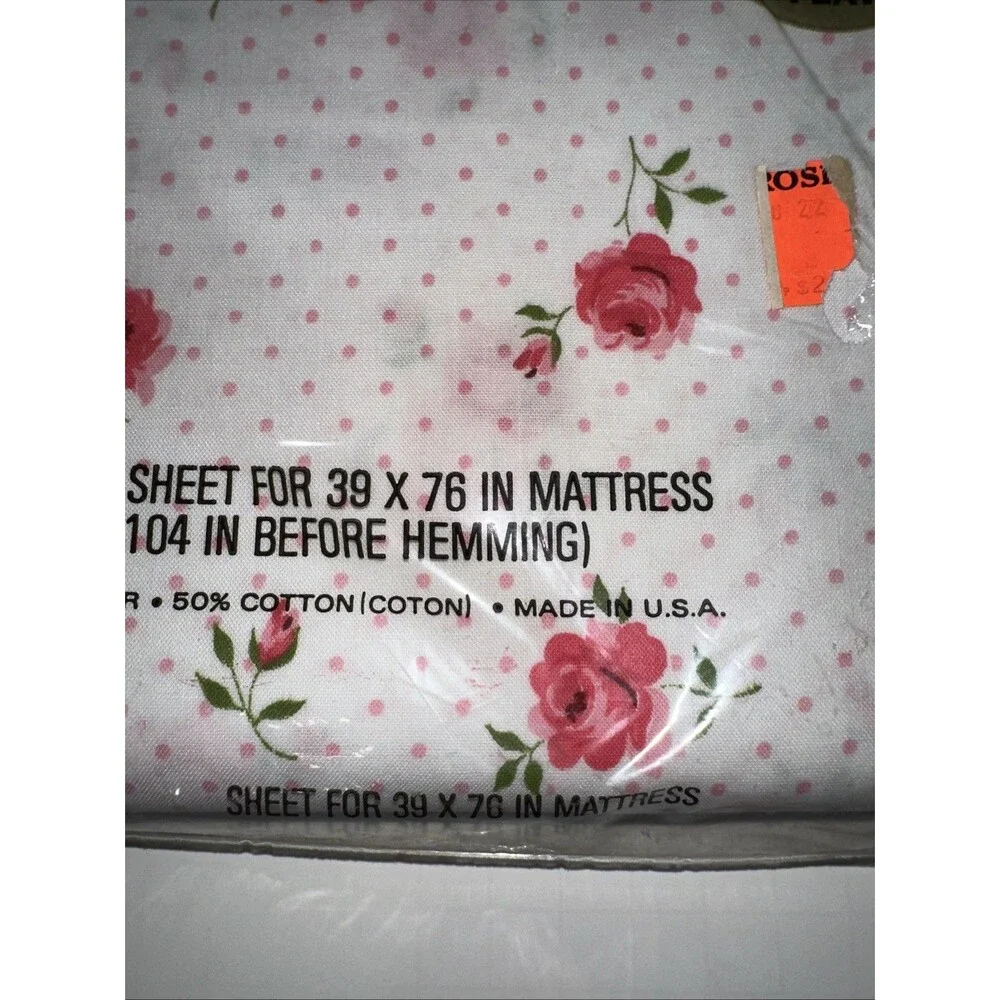 VTG Cannon Monticello PINK Rose Dream Polka Dot No Iron Muslin Twin FLAT Sheet